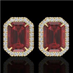 Natural 12 CTW Garnet And Micro Pave Diamond Certified Halo Earrings 18K Gold - 21228-REF#67V5F