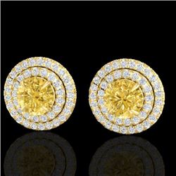 Natural 2.0 CTW Citrine & Micro Pave Diamond Stud Earrings Double Halo 18K Gold - 21468-REF#81H2R