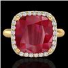 Image 1 : Genuine 6.0 CTW Ruby & Micro Pave Halo Diamond Certified Ring Solitaire 18K Gold - 23103-REF#53V2F