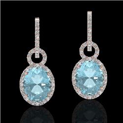 Genuine 6.0 CTW Aquamarine & Micro Pave Solitaire Halo Diamond Earrings 14K Gold - 22729-REF#111F8M