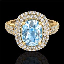 Natural 3.50 CTW Topaz & Micro Pave Diamond Certified Halo Ring 10K Gold - 20710-REF#75W3K