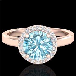 Natural 2.0 CTW Sky Blue Topaz & Halo Diamond Micro Ring Solitaire Bridal 14K Gold - 21622-REF#41X2A