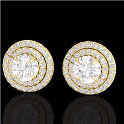 Genuine 2.0 CTW Micro Pave Diamond Certified Stud Earrings Double Halo 18K Gold - 21471-REF#166R6Z