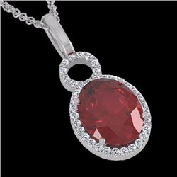 Genuine 4.0 CTW Garnet & Micro Pave Solitaire Halo Diamond Necklace 14K Gold - 22761-REF#35H5R