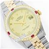 Image 1 : Rolex Men's 2Tone 14K Gold/ SS, QuickSet, Roman Dial & Diam/Ruby Bezel - REF#436J4Y