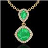 Image 1 : Genuine 3.50 CTW Emerald & Micro Pave Diamond Certified Necklace Designer Halo Gold - 20545-REF#41M2