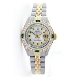 Rolex Men's 2Tone 14K Gold/ SS, QuickSet, Diam/Ruby Dial & Diam/Emerald Bezel - REF#474J5Y