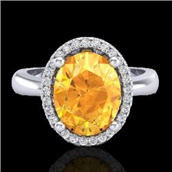 Genuine 2.50 CTW Citrine And Micro Pave Diamond Certified Ring Halo 18K Gold - 21101-REF#38M3H