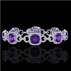 Genuine 30 CTW Amethyst & Micro Pave Diamond Certified Bracelet 14K Gold - 23015-REF#267A6N