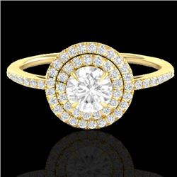 Genuine 1.0 CTW Micro Pave Diamond Solitaire Bridal Ring Double Halo 18K Gold - 21615-REF#89M9H