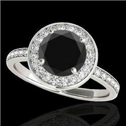 Genuine 1.50 CTW Certified Black Genuine Diamond Bridal Solitaire Halo Ring Gold - 34381-REF#68T7X