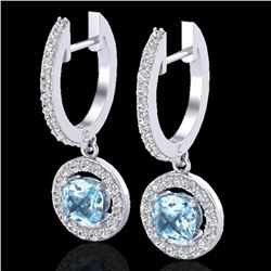 Genuine 1.75 CTW Sky Topaz & Micro Pave Halo Solitaire Diamond Earrings 18K Gold - 23259-REF#62R9Z