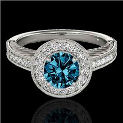 Genuine 1.50 CTW Certified Fancy Blue Genuine Diamond Solitaire Halo Ring Gold - 33747-REF#135M5H