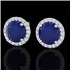 Image 1 : Genuine 4.0 CTW Sapphire & Halo Diamond Micro Pave Earrings Solitaire 18K Gold - 21503-REF#53M5H