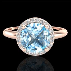 Genuine 2.70 CTW Sky Blue Topaz & Micro Pave Diamond Ring Designer Halo 14K Gold - 23215-REF#39M2H