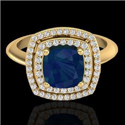 Genuine 1.50 CTW Sapphire & Micro Pave Diamond Certified Pave Halo Ring 18K Gold - 20769-REF#69H5R