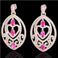 Genuine 7.0 CTW Sapphire Pink & Micro Pave Diamond Heart Earrings In 14K Gold - 21155-REF#232G5W