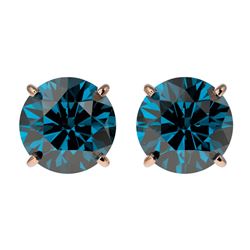 Genuine 2.0 CTW Certified Intense Blue Genuine Diamond Solitaire Stud Earrings Gold - 33087-REF#145M