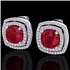 Image 1 : Genuine 3.0 CTW Ruby & Micro Pave Diamond Certified Halo Earrings 18K Gold - 20169-REF#83Y7V
