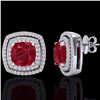 Image 2 : Genuine 3.0 CTW Ruby & Micro Pave Diamond Certified Halo Earrings 18K Gold - 20169-REF#83Y7V
