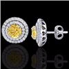 Image 2 : Genuine 2.0 CTW Citrine & Micro Pave Diamond Stud Earrings Double Halo 18K Gold - 21467-REF#81G2W