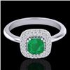 Image 1 : Natural 1.16 CTW Emerald & Micro Pave Diamond Ring Solitaire Double Halo 18K Gold - 21028-REF#66M8H