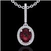 Image 1 : Genuine 2.0 CTW Garnet & Micro Pave Diamond Necklace Solitaire Halo 18K Gold - 20661-REF#47H3R