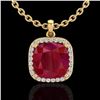 Image 2 : Genuine 6.0 CTW Ruby & Micro Pave Halo Diamond Necklace Solitaire 18K Gold - 23085-REF#49K5T