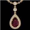 Image 2 : Genuine 2.25 CTW Garnet & Micro Pave Diamond Certified Necklace Designer 18K Gold - 23137-REF#36Y2V