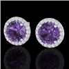 Image 1 : Genuine 4.0 CTW Amethyst & Halo Diamond Micro Pave Earrings Solitaire 18K Gold - 21477-REF#50M7H