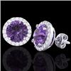 Image 2 : Genuine 4.0 CTW Amethyst & Halo Diamond Micro Pave Earrings Solitaire 18K Gold - 21477-REF#50M7H