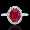 Image 1 : Natural 2.0 CTW Ruby & Micro Pave Diamond Bridal Ring Solitaire Halo 18K Gold - 21018-REF#43N9G