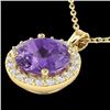 Image 1 : Natural 2.0 CTW Amethyst & Halo Diamond Micro Pave Necklace Solitaire 18K Gold - 21550-REF#35H3R