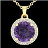 Image 2 : Natural 2.0 CTW Amethyst & Halo Diamond Micro Pave Necklace Solitaire 18K Gold - 21550-REF#35H3R