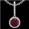 Image 2 : Genuine 2.75 CTW Garnet & Micro Pave Diamond Necklace Designer Halo 18K Gold - 23197-REF#33Y3V