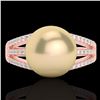 Image 1 : Natural 0.30 CTW Micro Pave Diamond Certified & Golden Pearl Designer Ring 14K Gold - 22626-REF#40F3