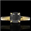 Image 1 : Natural 3.0 CTW Cushion Cut Black Diamond Designer Solitaire Ring 18K Gold - 22136-REF#59H4R