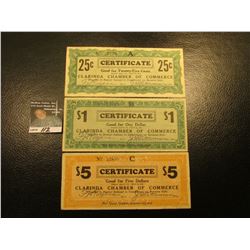 April 10th, 1933 Clarinda, Iowa Depression Scrip Three-piece Set.  MS #:  IA220-.25A, 1, &  5A. Each