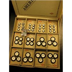 "S.B. Co. America's Finest" Original box with a large group of Carded Abalone buttons with black out