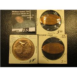 (2) 1969 Storm Lake, Iowa Elongated Cents; & 1976 American Revolution Bicentennial Iowa State Plow/S