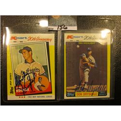 1982 Topps "Sandy Koufax" & "Don Drysdale" Kmart 20th Anniversary Cards with original autographs.