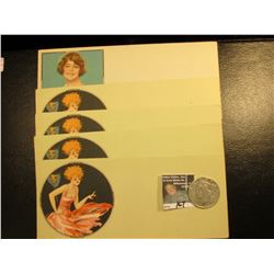 Blank Advertising cards "Made in U.S.A.", they depict a roaring twenties Flapper Girl (5 pcs.). Two 