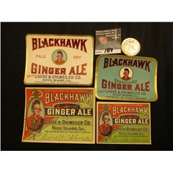 (4) Different design "Blackhawk Ginger Ale Carse & Ohlweiler Co. Rock Island, Illinois" Bottle Label