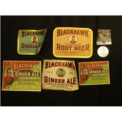 (4) Different design "Blackhawk Ginger Ale Carse & Ohlweiler Co. Rock Island, Illinois" Bottle Label