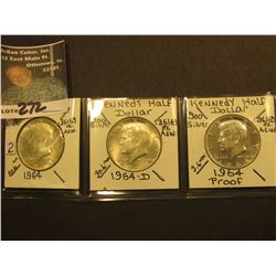 1964 P, 64 D  Superb Gem BU, & 64 P Proof Kennedy Half-Dollar.