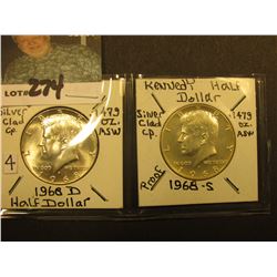 1968 D & S 40% Silver Kennedy Half-Dollars. BU & Proof.