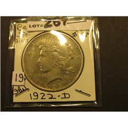 1922 D Peace Silver Dollar. VF.