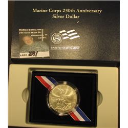 2005 P Marine Corps 230th Anniversary Silver Dollar. Gem BU in original box of issue.