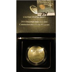 2014 P Cupped design Baseball Silver Dollar. Proof. In original box of issue