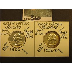 1956 P & D Washington Silver Quarters, Brilliant Unc.